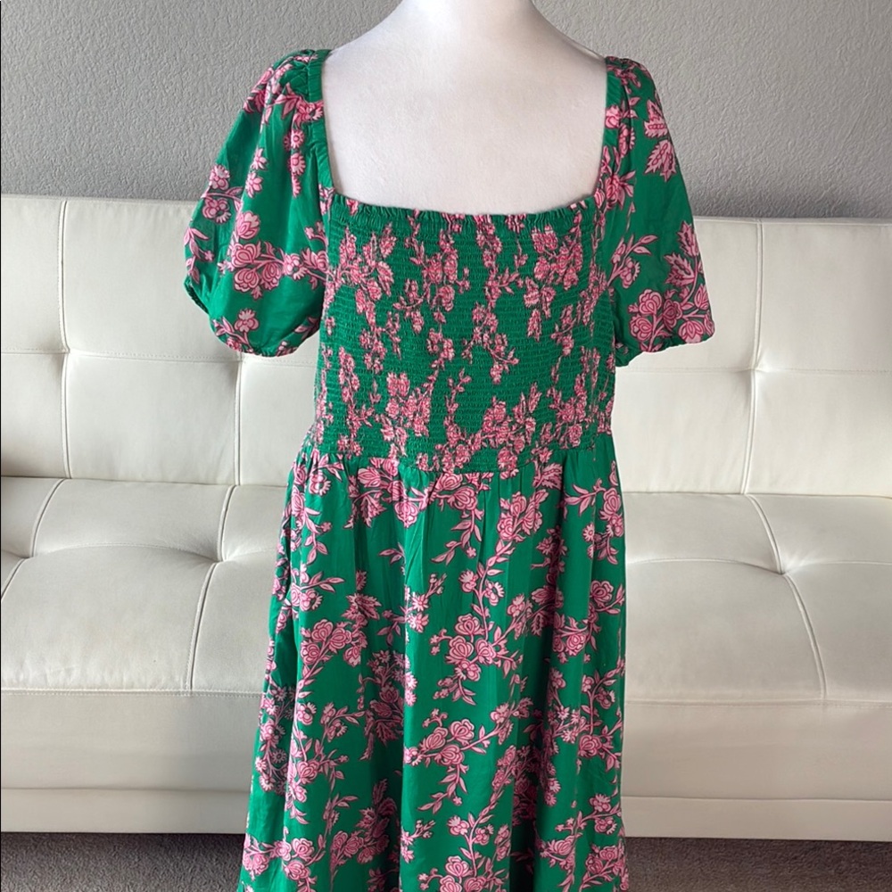 NEW J. Crew Green and Pink Floral Long Dress with Pockets - Picture 2 of 14
